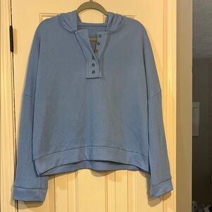 Blue Hooded Sweatshirt with Button Detail - Size M - NEW